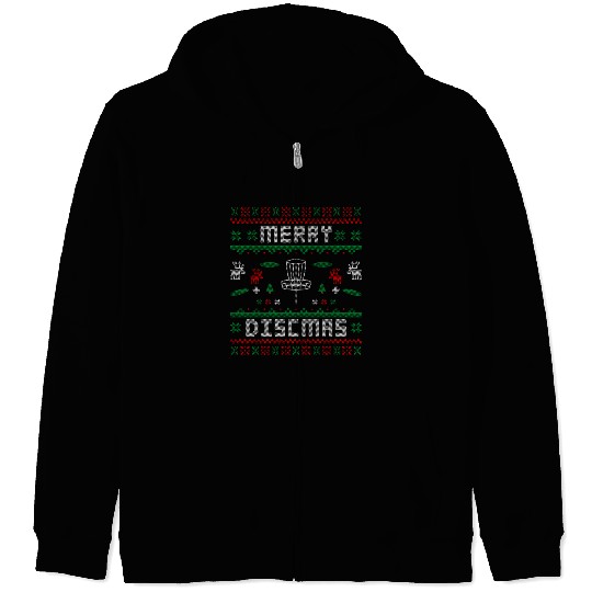 Merry Discmas Disc Golf Ugly Dad Uncle Christmas Zip Hoodies