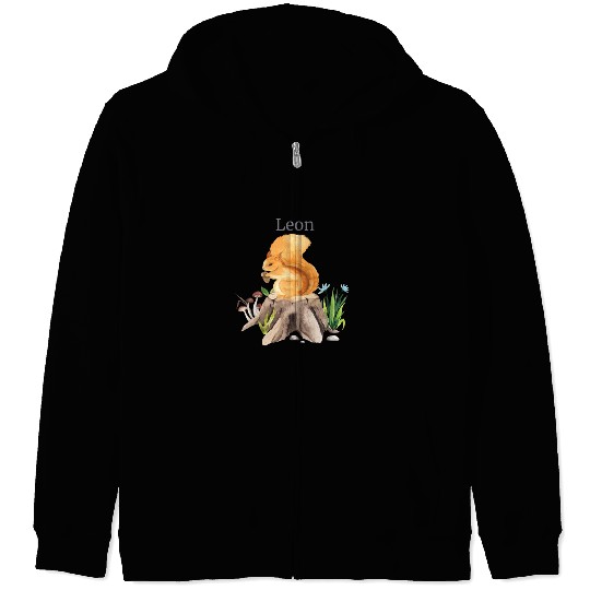 Forest Animal Squirrel Flowers Name Leon Zip Hoodies