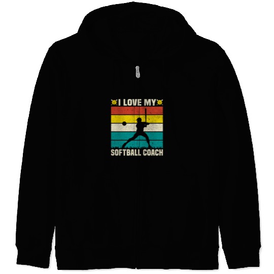 Retro Vintage Style I Love My Softball Coach Zip Hoodies