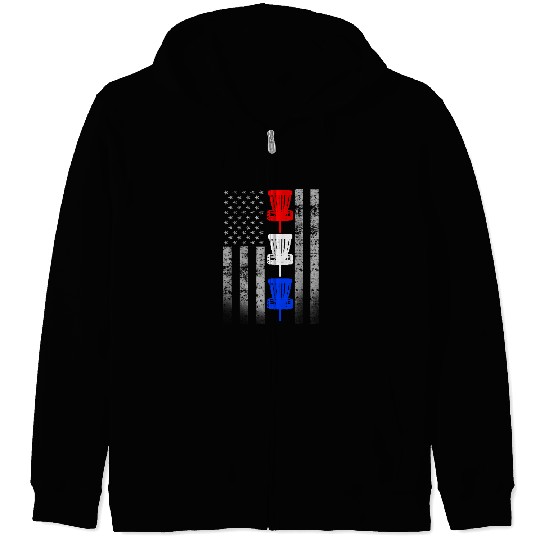 Red White and Blue Disc Golf Flag Zip Hoodies