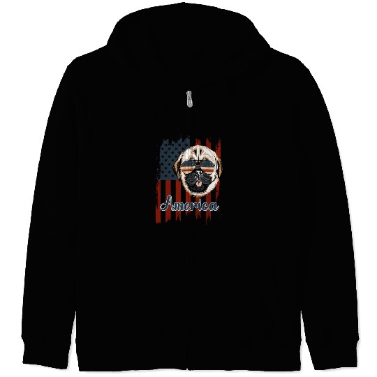 Funny pug american flag, 4th of july gift Zip Hoodies