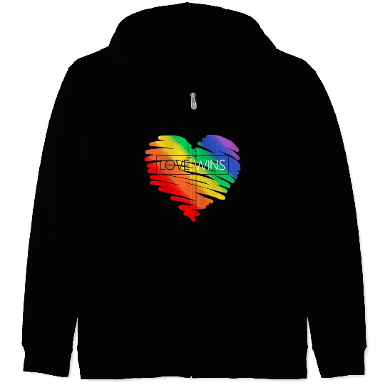 LGBT Rainbow Heart Love Wins Gay Lesbian Trans Bi Zip Hoodies