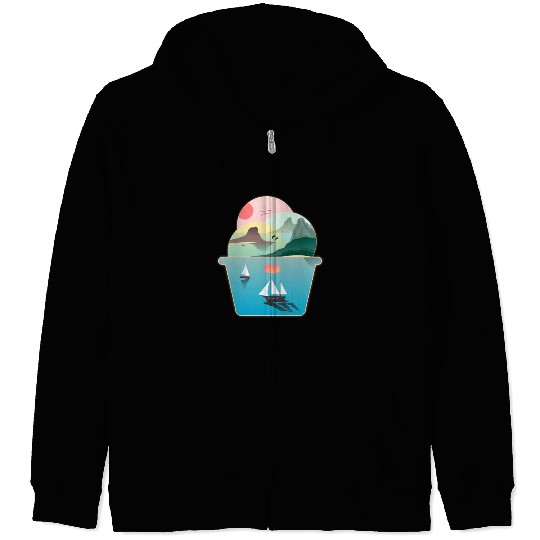 Ice Cream Summer Ocean Wanderlust Sailing Sunset Zip Hoodies