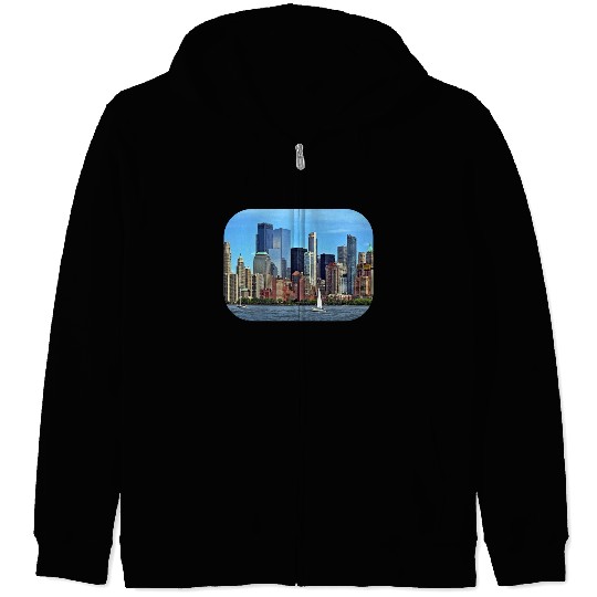 Manhattan NY – Sailboat By Manhattan Skyline Zip Hoodies