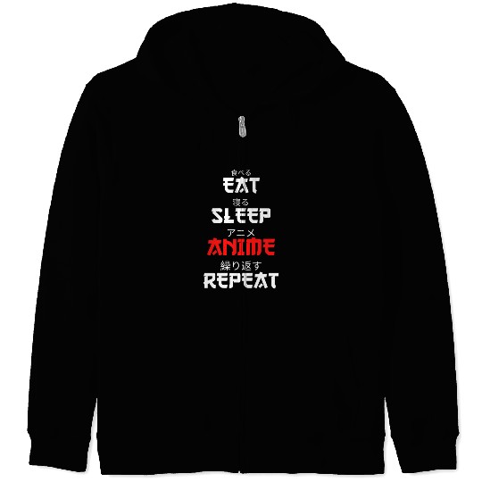 Japanese Anime Manga Otaku Eat Sleep Anime Repeat Zip Hoodies