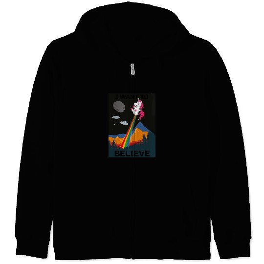 Unicorn "I Want To Believe" UAP Outfit Alien Ufo Zip Hoodies