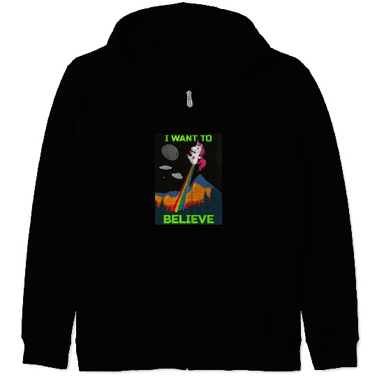 Unicorn "I Want To Believe" UAP Outfit Alien Ufo Zip Hoodies
