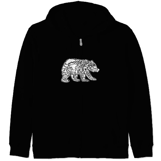 Black Bear Tattoo White Zip Hoodies