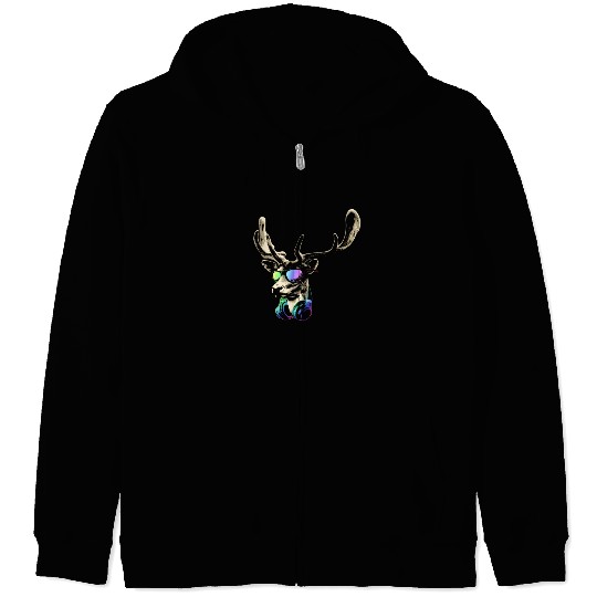 Deer DJ Brown Cool and Funny Music Animal With Zip Hoodies