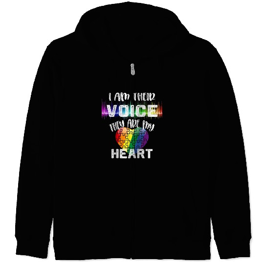 Autism Teacher I Am Their Voice They Are My Heart Zip Hoodies