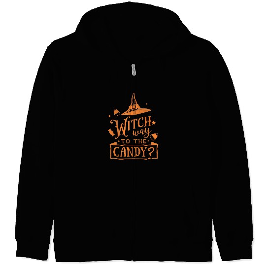 Witch Way To The Candy Hat Halloween Holiday Zip Hoodies