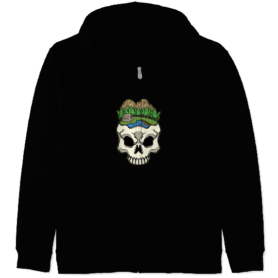Skeleton Head Camp Campsite Camper Camping Zip Hoodies