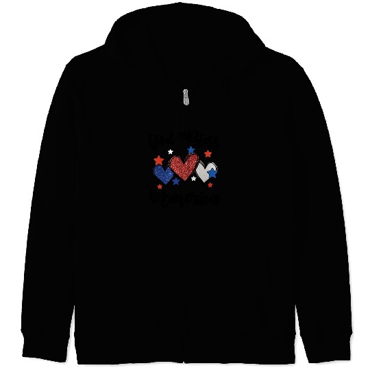 God Bless America Patriotic USA Hearts 4th of July Zip Hoodies