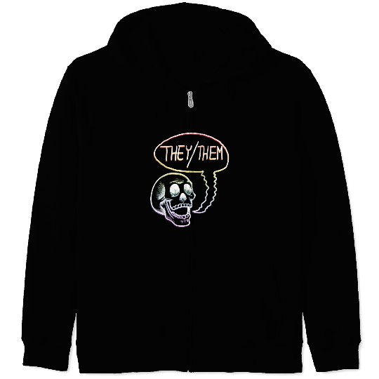 LGBTQ+ Rainbow Pride They Them Pronouns Skull Zip Hoodies