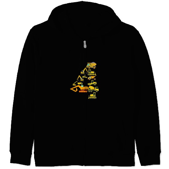 4th Birthday Construction Trucks For 4 Year Old Zip Hoodies