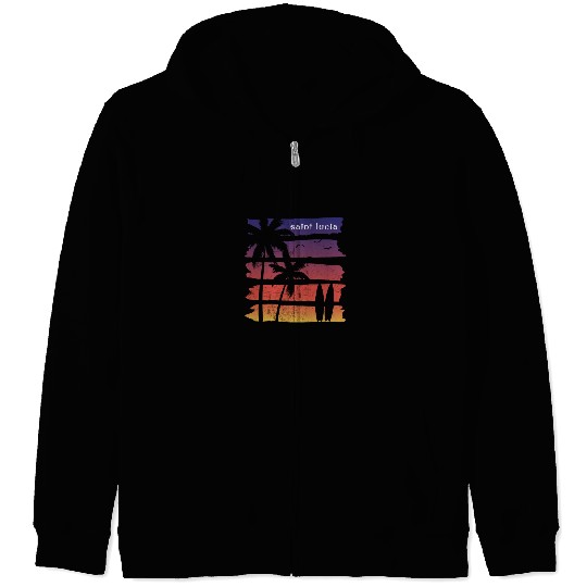 Cool Saint Lucia Surfing Fan Beach Palm Tree Zip Hoodies