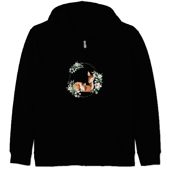 White-tailed Mommy and Baby Deer in a Floral Gold Zip Hoodies