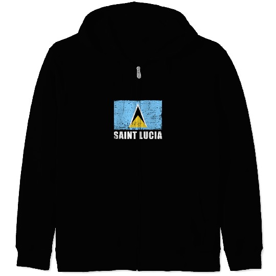 Saint Lucia Flag Grunge Country Flag Saint Lucia Zip Hoodies