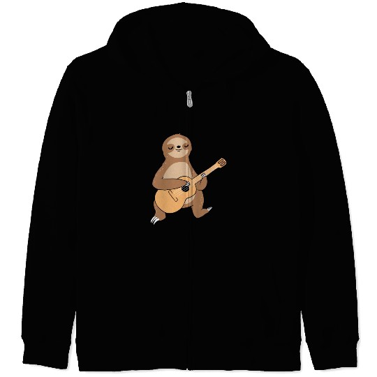 Sloth Playing Guitar for Guitar Player Zip Hoodies