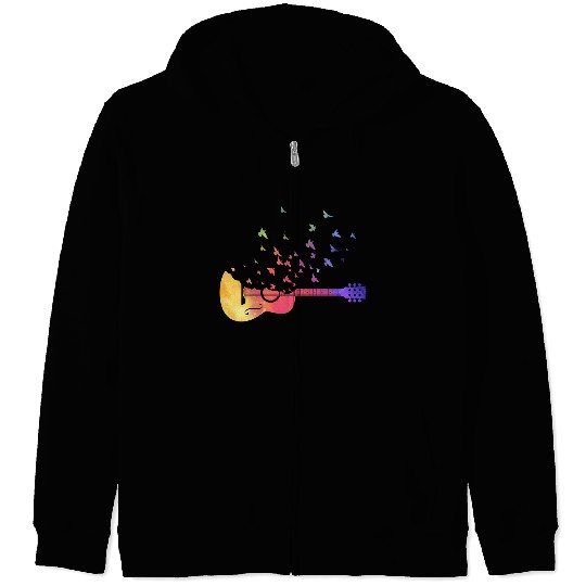 Colorful Acoustic Guitar Birds Music Teacher Zip Hoodies