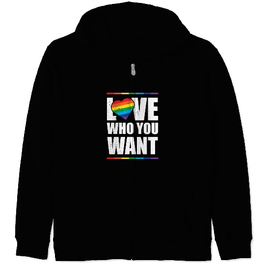 LGBT Love Who You Want Gay Pride Rainbow Heart Zip Hoodies