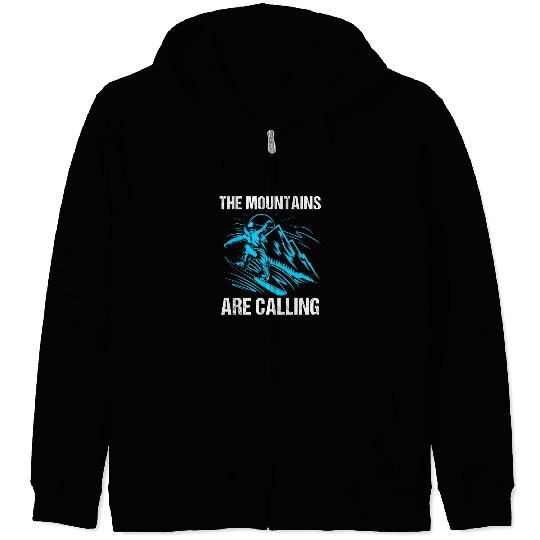 The Mountains Are Calling Funny Snowboarding Zip Hoodies