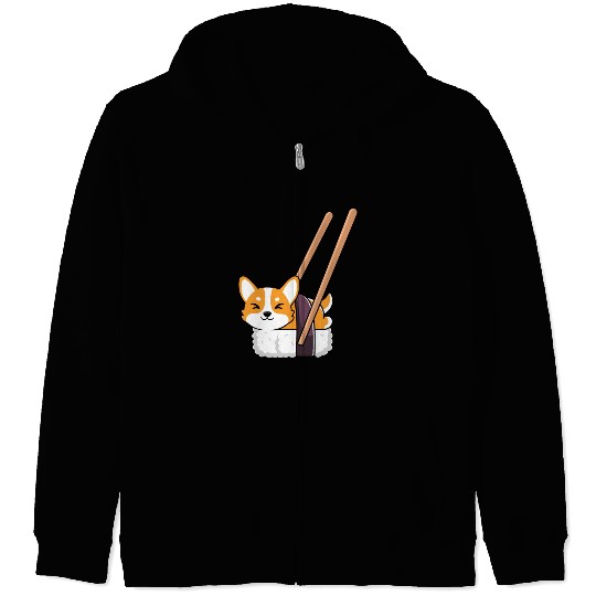 Kawaii Sushi Corgi Roll Lover Zip Hoodies