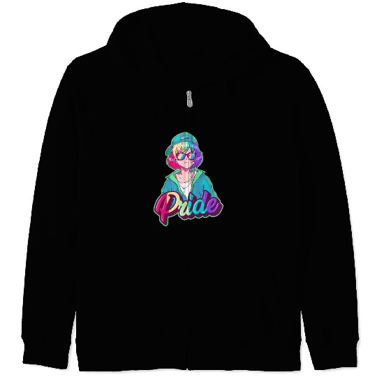 Gay Pride Anime Girl Hip Hop Rainbow Gay Flag LGBT Zip Hoodies
