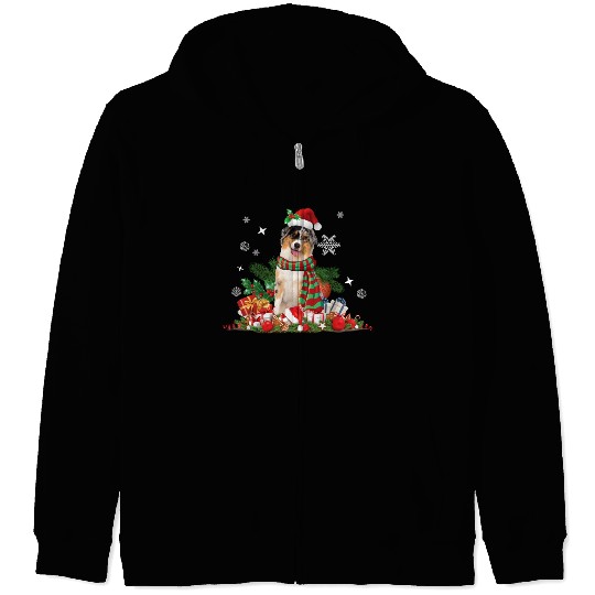 Christmas Australian Shepherd, Aussie dog Zip Hoodies