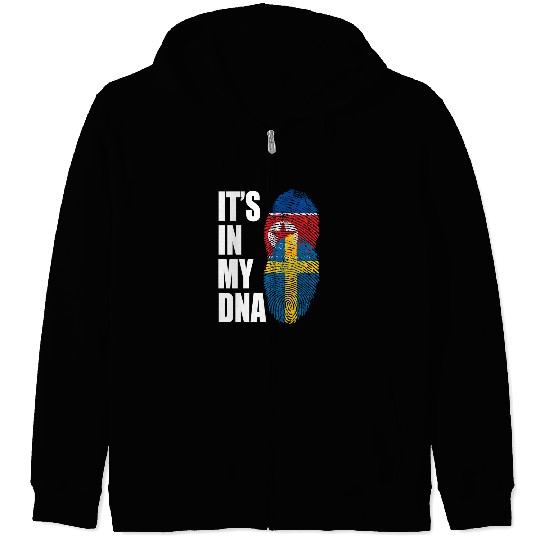 North Korean And Swedish Mix Heritage DNA Flag Zip Hoodies