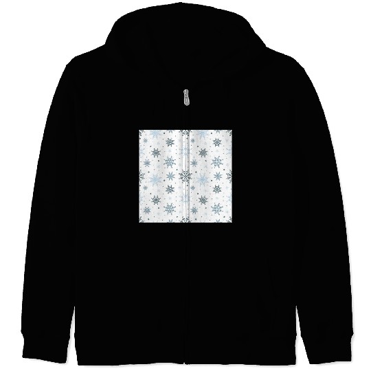 Modern Snowflakes Pattern White Blue Zip Hoodies
