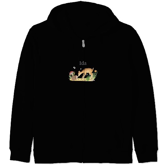 Forest Animal Deer Hedgehog Flowers Name Ida Zip Hoodies