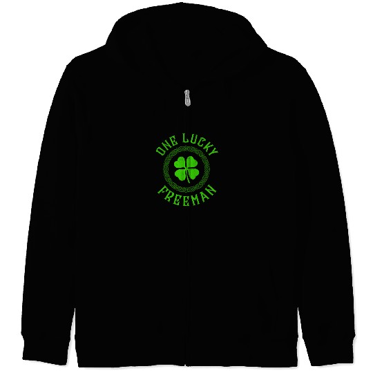 One Lucky Freeman Irish Family Four Leaf Clover Zip Hoodies