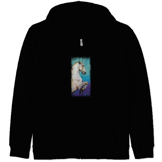 White Unicorn Design Zip Hoodies