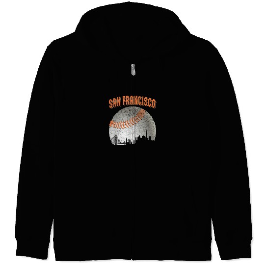 San Francisco Vintage Skyline Baseball For Gameday Zip Hoodies