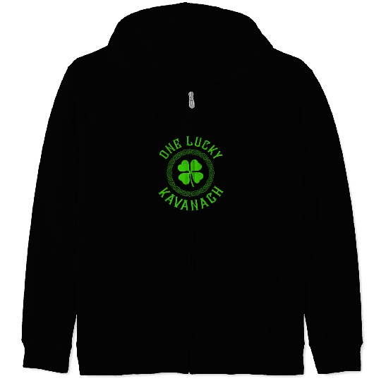 One Lucky Kavanagh Irish Family Four Leaf Clover Zip Hoodies