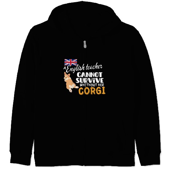 English teacher gift idea for women dog Corgi Zip Hoodies