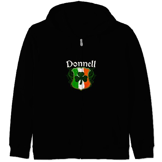 Donnell Irish Surname Ireland Flag Shield Shamrock Zip Hoodies