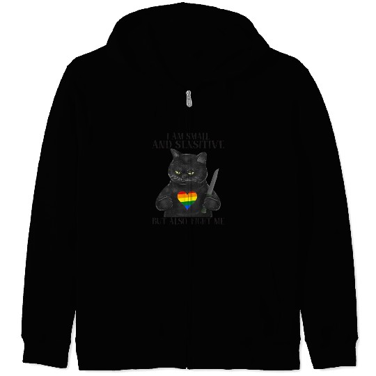 LGBT Black Cat Knife Rainbow Heart Gay Pride Flag Zip Hoodies