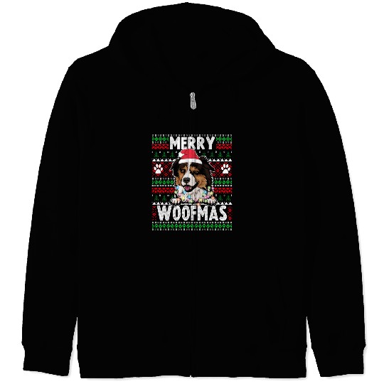 Border Miniature Shepherd Christmas Pajama Zip Hoodies