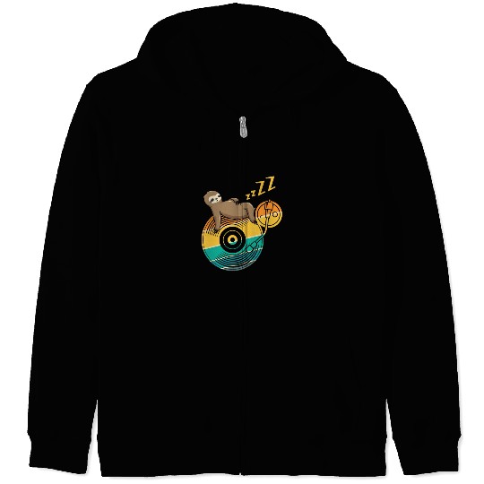 Music Vinyl LP Collection Cute Sleeping Sloth Zip Hoodies