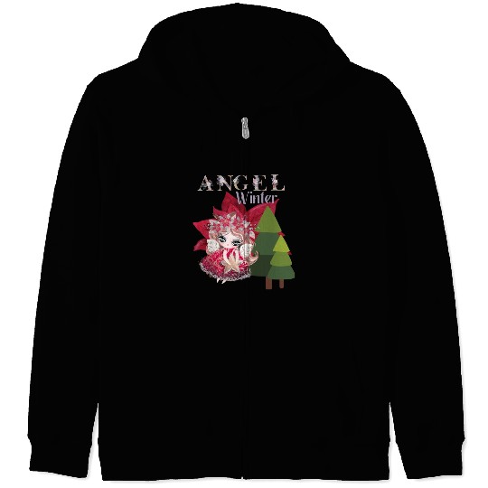 Winter Angel Christmas Tree Poinsettia Zip Hoodies