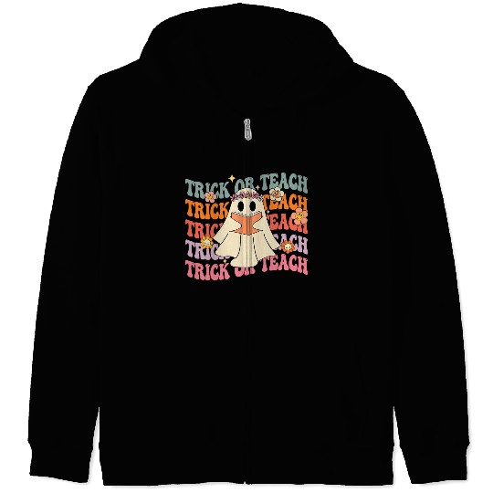 Groovy Trick or Teach Boo Ghost Pre-K Teacher Life Zip Hoodies