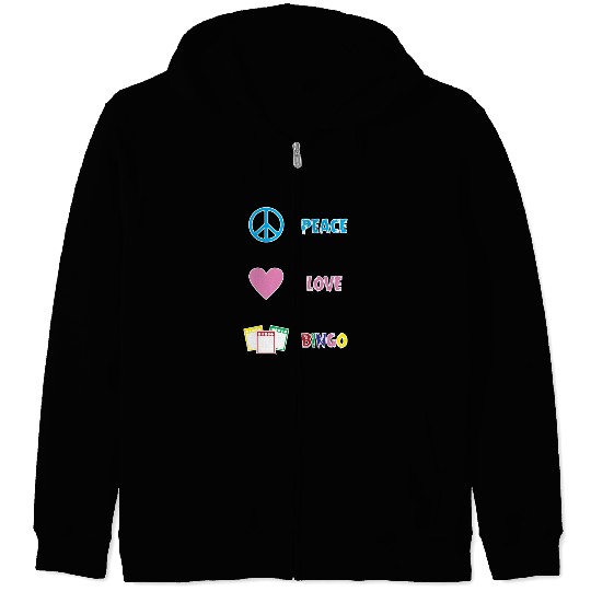 Bingo Game Player Peace Love Bingo Zip Hoodies