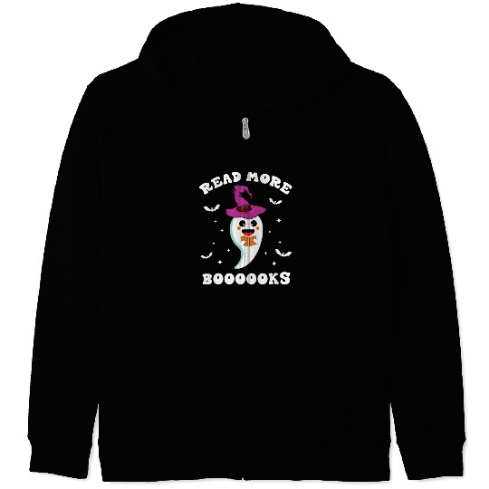 Cute Ghost Read More Books Funny Teacher halloween Zip Hoodies