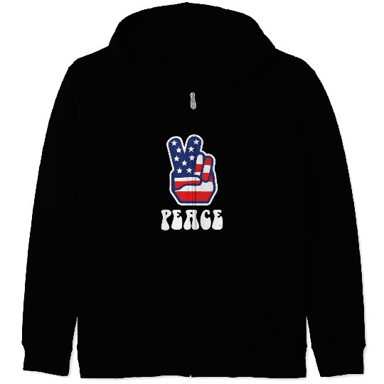 Womens Peace Sign US Flag Stars Stripes Hippie Zip Hoodies
