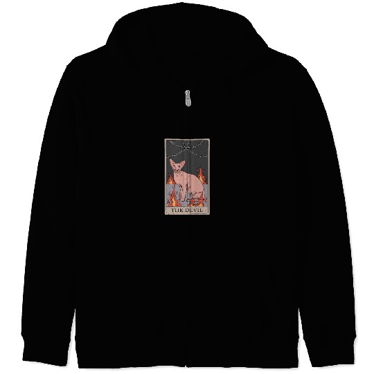 Hairless Cat Devil Tarot Card Design Zip Hoodies