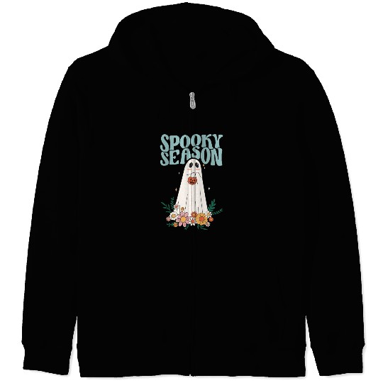 Funny Floral Ghost Halloween Spooky Season Zip Hoodies