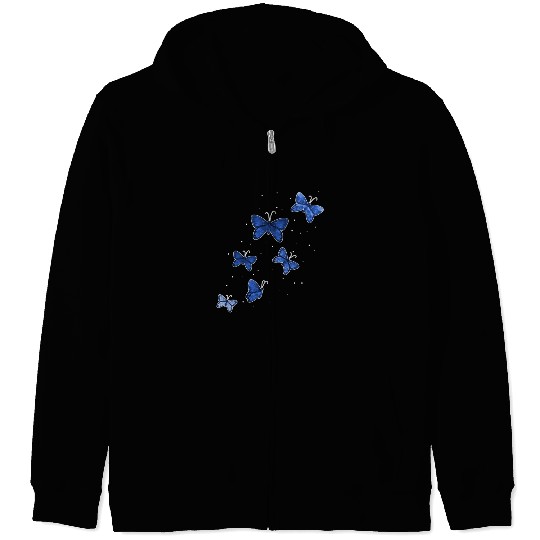 Blue Butterflies Garden Women Butterfly Zip Hoodies