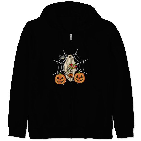 Halloween Costume Floral Ghost Pumpkin SpiderWeb Zip Hoodies